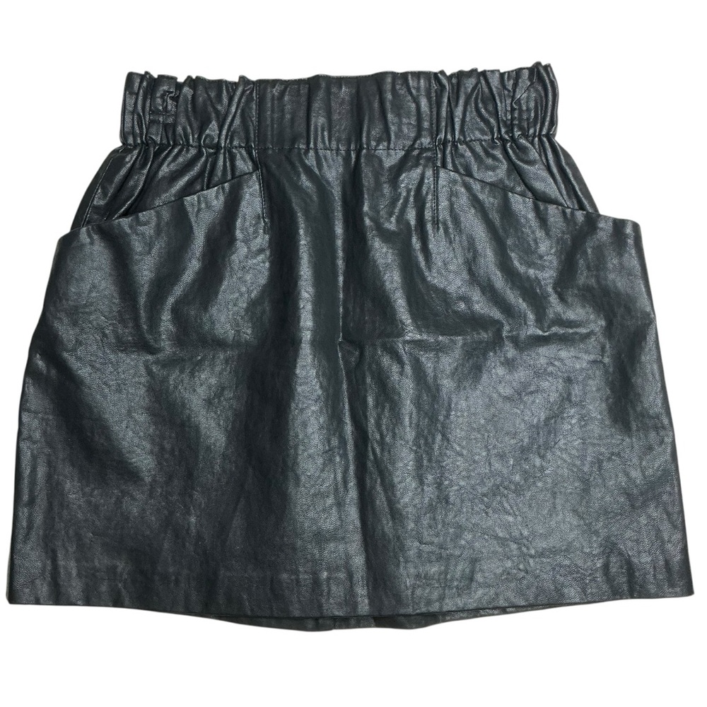 Zara Basic Black Faux Leather Paperbag Waist‎ Mini Skirt with Front Pockets Sz S
